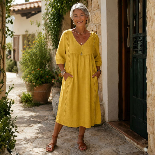 Quinn™ | Linen Cotton Midi Dress