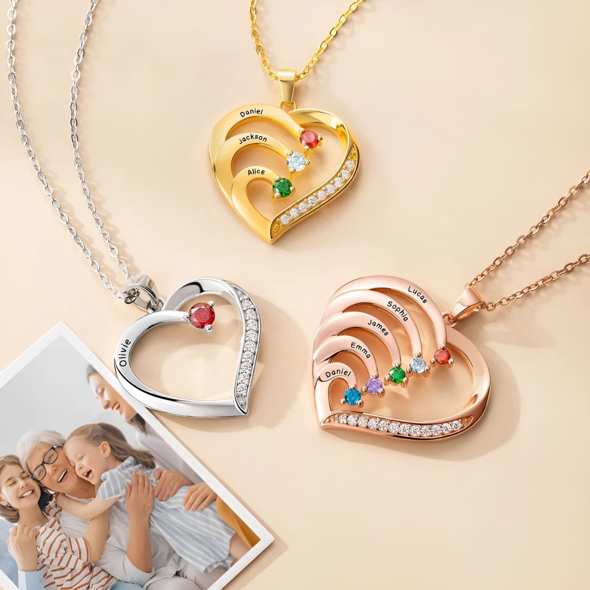 Serelune™ | Family Heart Birthstone Necklace