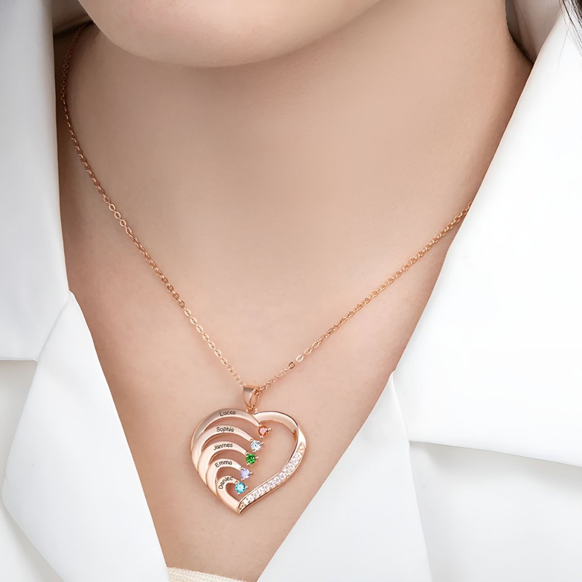 Serelune™ | Family Heart Birthstone Necklace