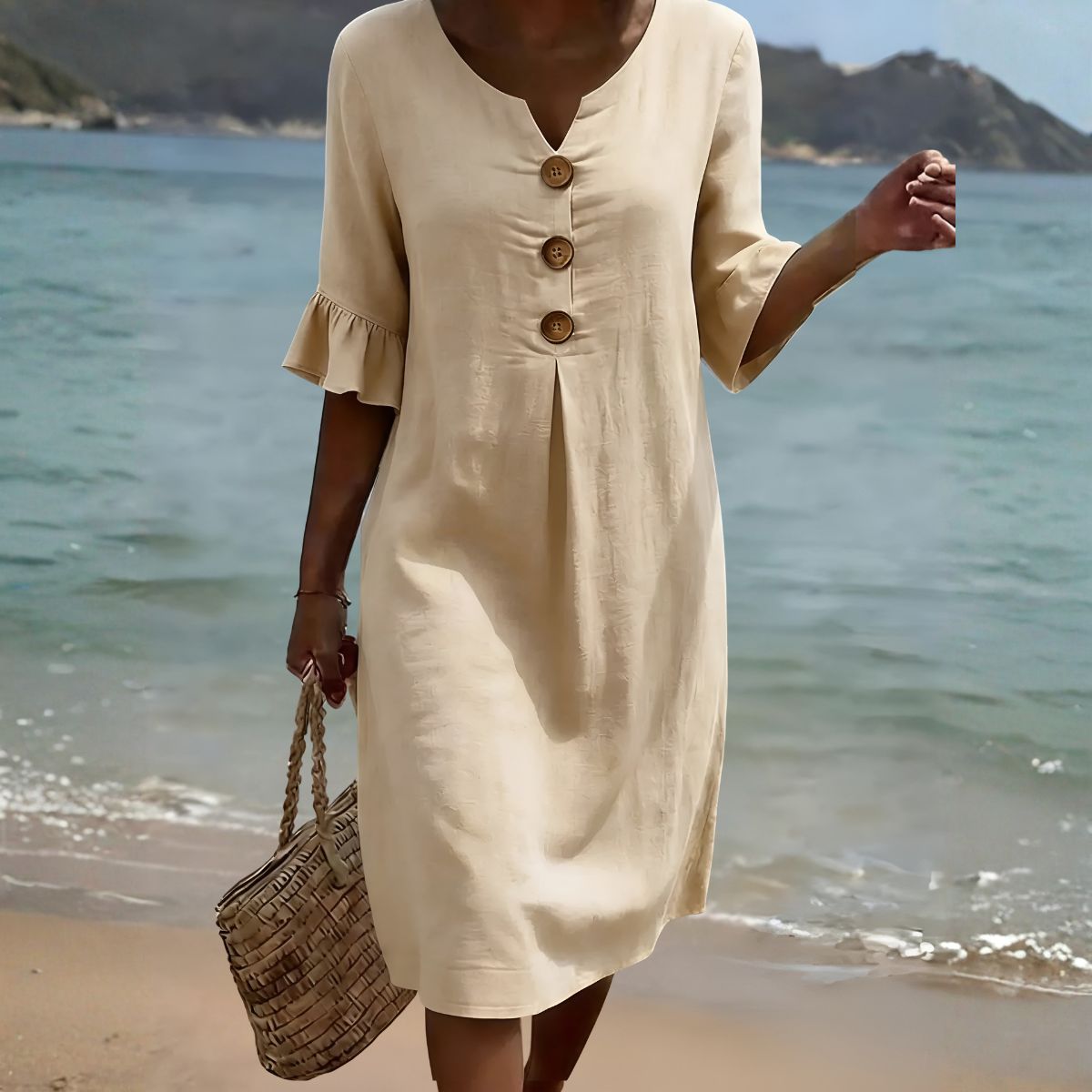 Floréline™ | Effortless Beige Floral Dress
