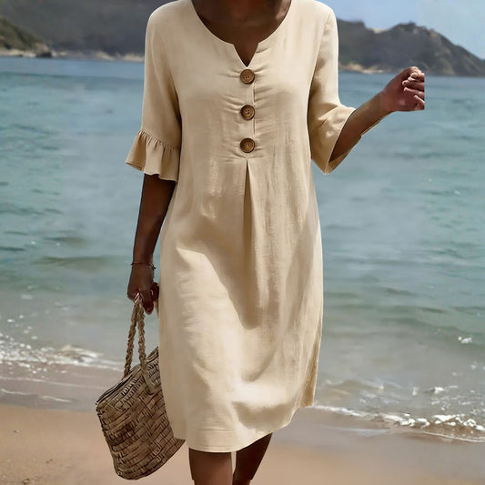 Floréline™ | Effortless Beige Floral Dress