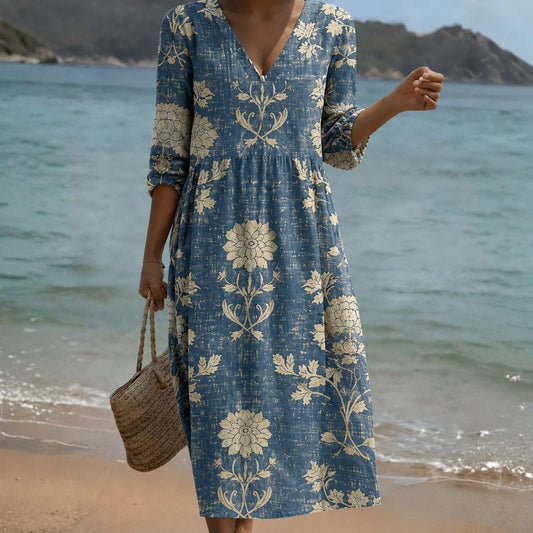 Floréline™ | Effortless Blue Floral Dress