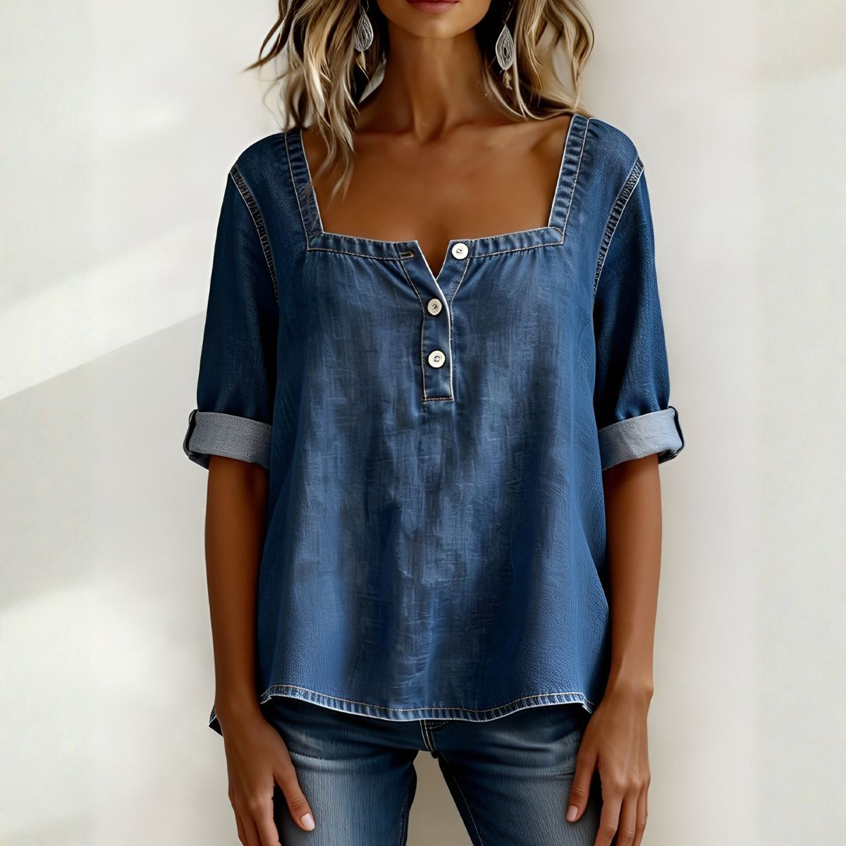 Camberly™ | Square Neck Denim Top