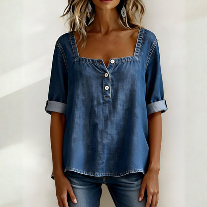 Camberly™ | Square Neck Denim Top