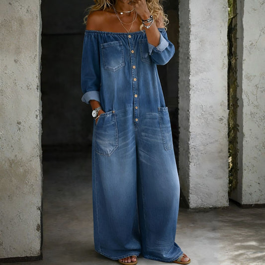 Sorelia™ | Off-Shoulder Denim Jumpsuit