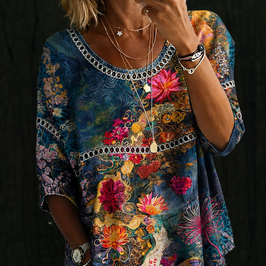 Cambrie™ | Vintage Floral Denim Blouse