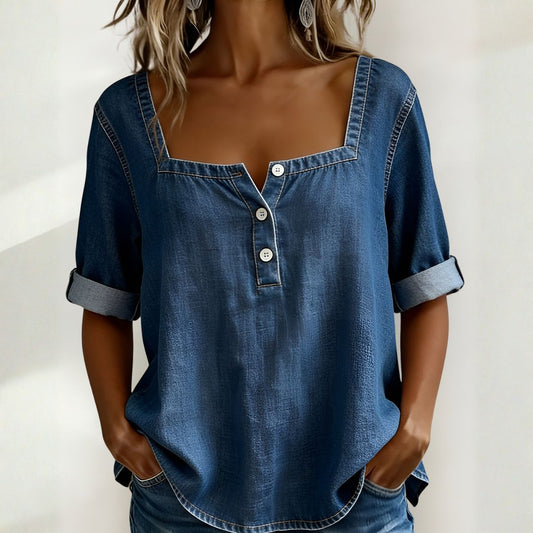 Camberly™ | Square Neck Denim Top