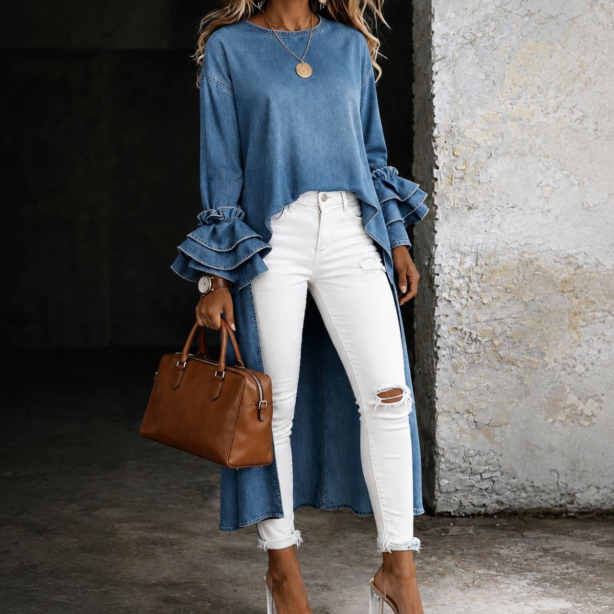 Evanthe™ | Ruffle Denim Shirt