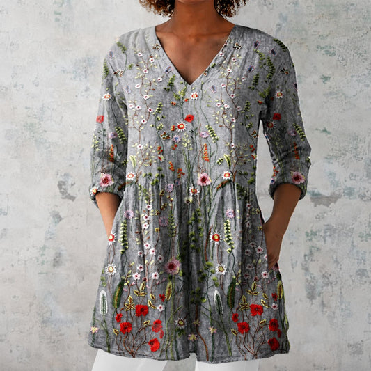 Savara™ | Grey Flowing Longline Blouse