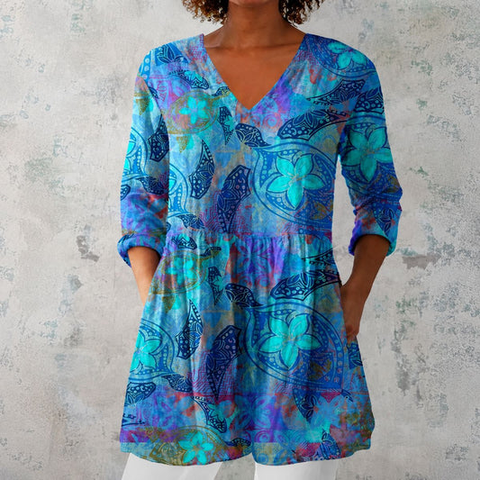Savara™ | Blue Flowing Longline Blouse